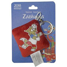 T11798 FIFA-2018 плюш. брелок-подушечка с термопринтом Zabivaka Header 6*6 см на карте 9*12 см