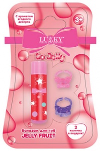 Т27259 Lukky Jelly Fruit,бальзам для губ детский,цв.сирень,3,4гр,2 колечка,ягодный десерт,блистер