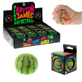 Т22998 Игрушка Крутой замес, шар "Полосатый арбуз", 6см, 12 шт в д/б