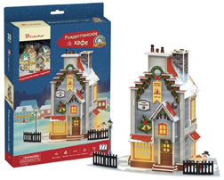 P802h Игрушка Пазлы "3D 77 дет. - Новогодняя кофейня" с подсветкой