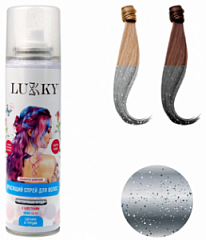 Т23417 Lukky спрей-краска для волос в аэрозоли,для времен. окраш.,цвет серебряный с блёстками,150 мл