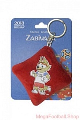 T11797 FIFA-2018 плюш. брелок-подушечка с термопринтом Zabivaka Standart 6*6 см на карте 9*12 см