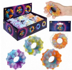 Т23445 Игрушка 1toy Жмяка Hit Pop It "Пончик" 7 см, 3 вида в асс., 12 шт. в д/б